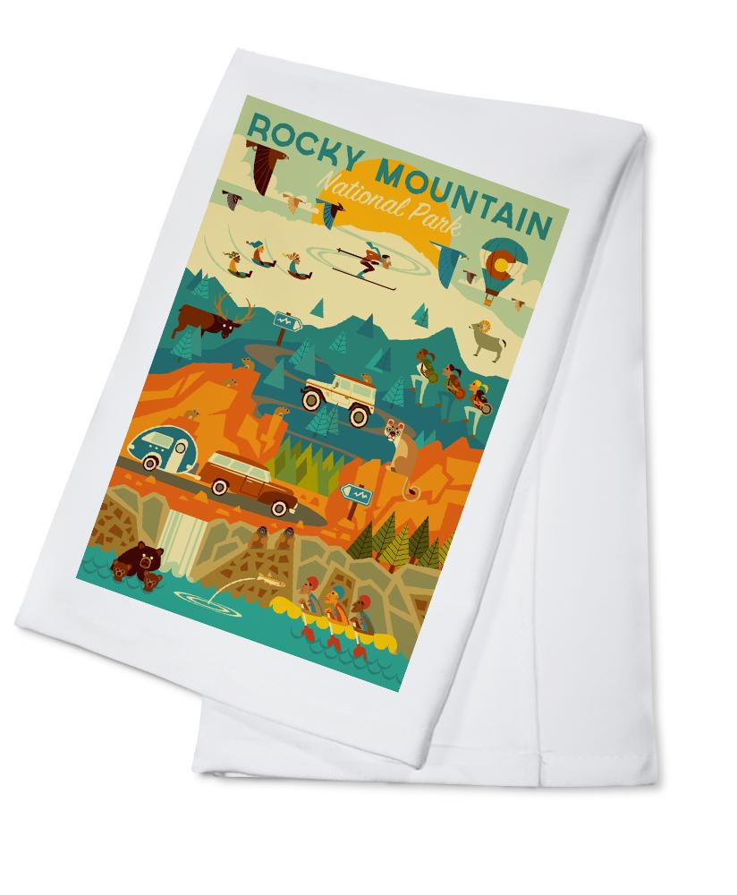 Rocky Mountain National Park, Colorado, Geometric National Park Series, Lantern Press Artwork, Towels and Aprons Kitchen Lantern Press Cotton Towel 