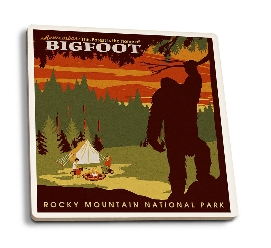 Rocky Mountain National Park, Colorado, Home of Bigfoot, Lantern Press Artwork, Coaster Set Coasters Lantern Press 