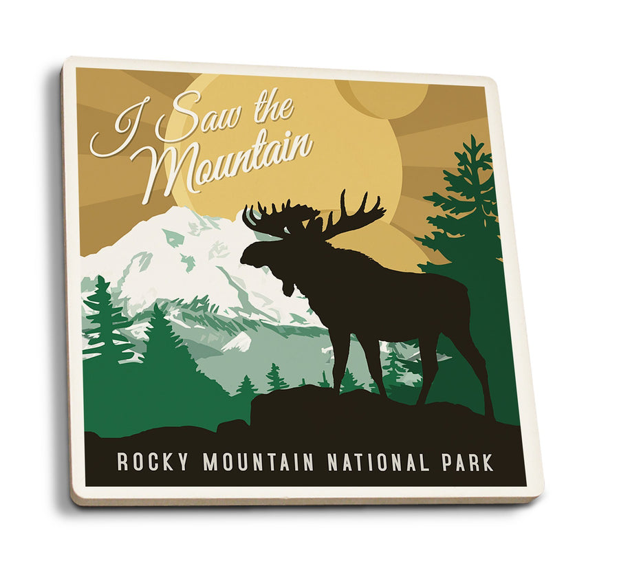 Rocky Mountain National Park, Colorado, I Saw the Mountain, Moose Silhouette, Vector, Lantern Press Artwork, Coaster Set Coasters Lantern Press 