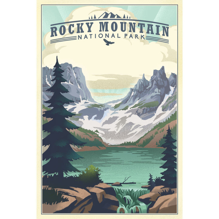 Rocky Mountain National Park, Colorado, Lake, Lithograph, Lantern Press Artwork, Stretched Canvas Canvas Lantern Press 