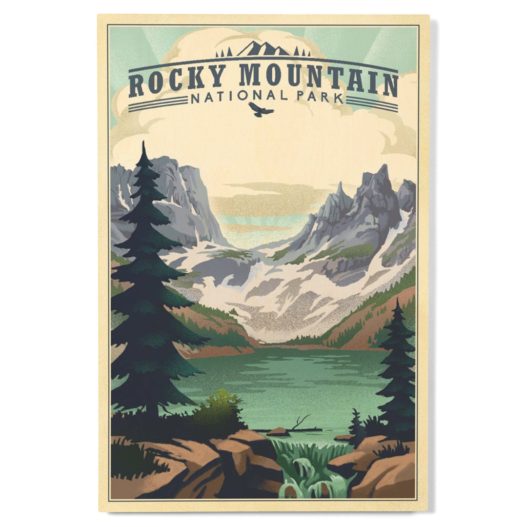 Rocky Mountain National Park, Colorado, Lake, Lithograph, Lantern Press Artwork, Wood Signs and Postcards Wood Lantern Press 