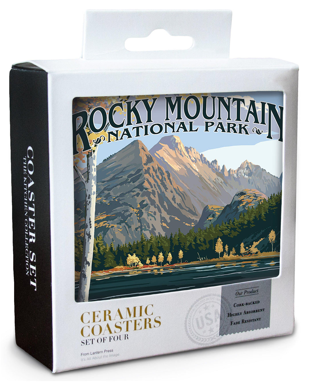 Rocky Mountain National Park, Colorado, Longs Peak & Bear Lake Fall, Lantern Press Artwork, Coaster Set Coasters Lantern Press 