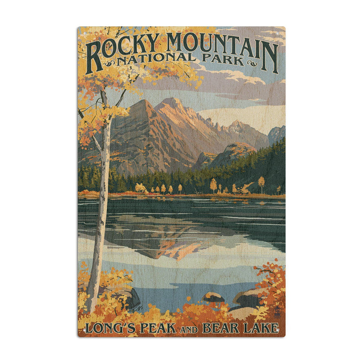 Rocky Mountain National Park, Colorado, Longs Peak & Bear Lake Fall, Lantern Press Artwork, Wood Signs and Postcards Wood Lantern Press 10 x 15 Wood Sign 