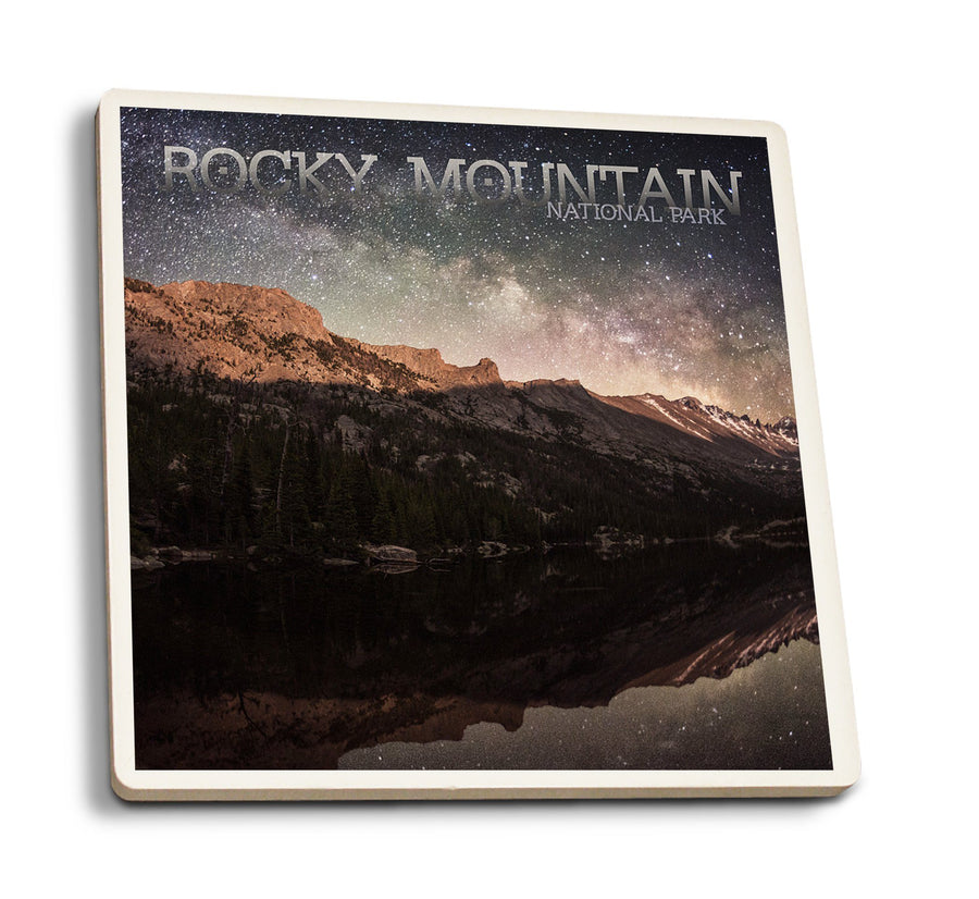 Rocky Mountain National Park, Colorado, Longs Peak & Milky Way, Lantern Press Photography, Coaster Set Coasters Lantern Press 