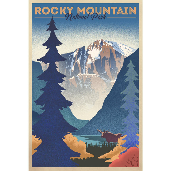 Rocky Mountain National Park, Colorado, Moose & Lake, Lithograph, Lantern Press Artwork, Stretched Canvas Canvas Lantern Press 