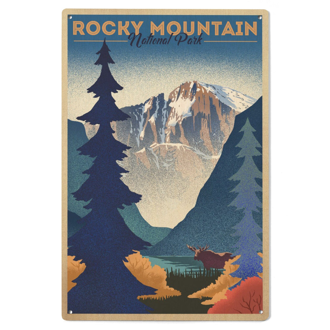 Rocky Mountain National Park, Colorado, Moose & Lake, Lithograph, Lantern Press Artwork, Wood Signs and Postcards Wood Lantern Press 
