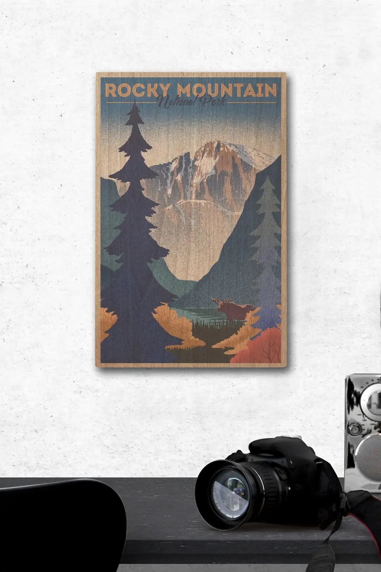 Rocky Mountain National Park, Colorado, Moose & Lake, Lithograph