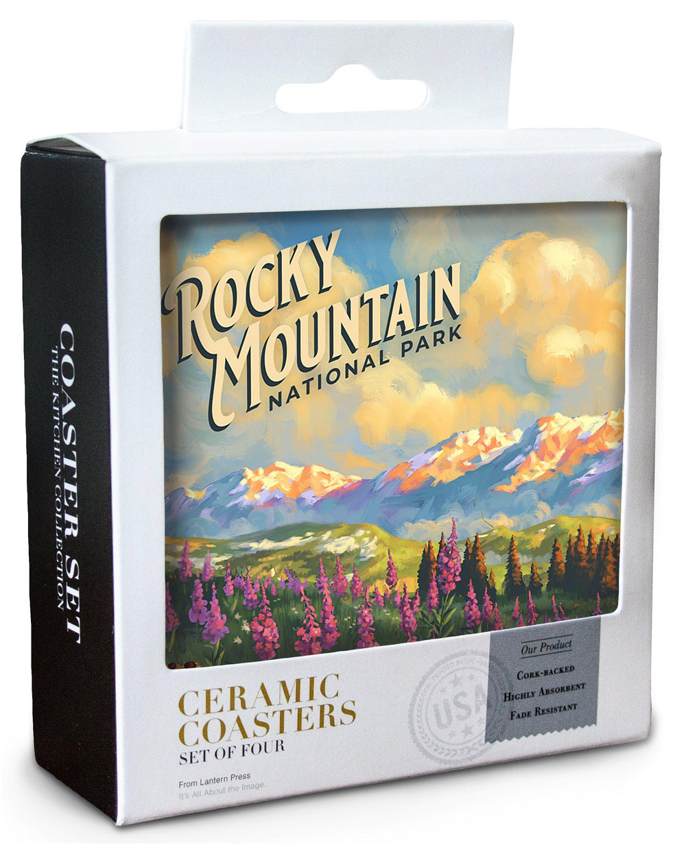 Rocky Mountain National Park, Colorado, Oil Painting National Park Series, Lantern Press Artwork, Coaster Set Coasters Lantern Press 