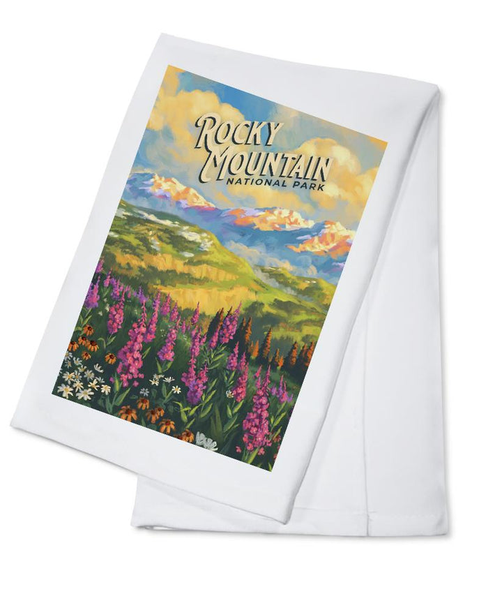 Rocky Mountain National Park, Colorado, Oil Painting National Park Series, Lantern Press Artwork, Towels and Aprons Kitchen Lantern Press Cotton Towel 