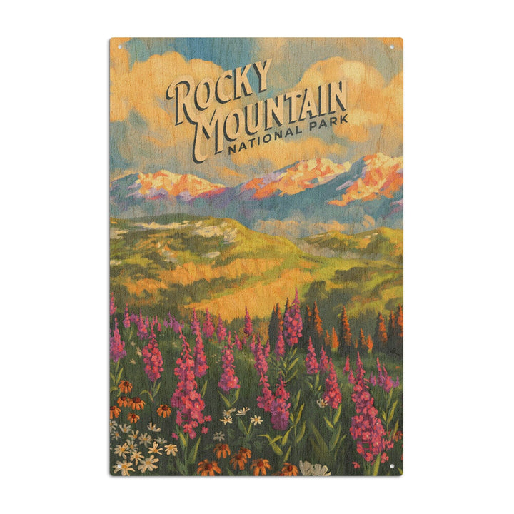 Rocky Mountain National Park, Colorado, Oil Painting National Park Series, Lantern Press Artwork, Wood Signs and Postcards Wood Lantern Press 10 x 15 Wood Sign 