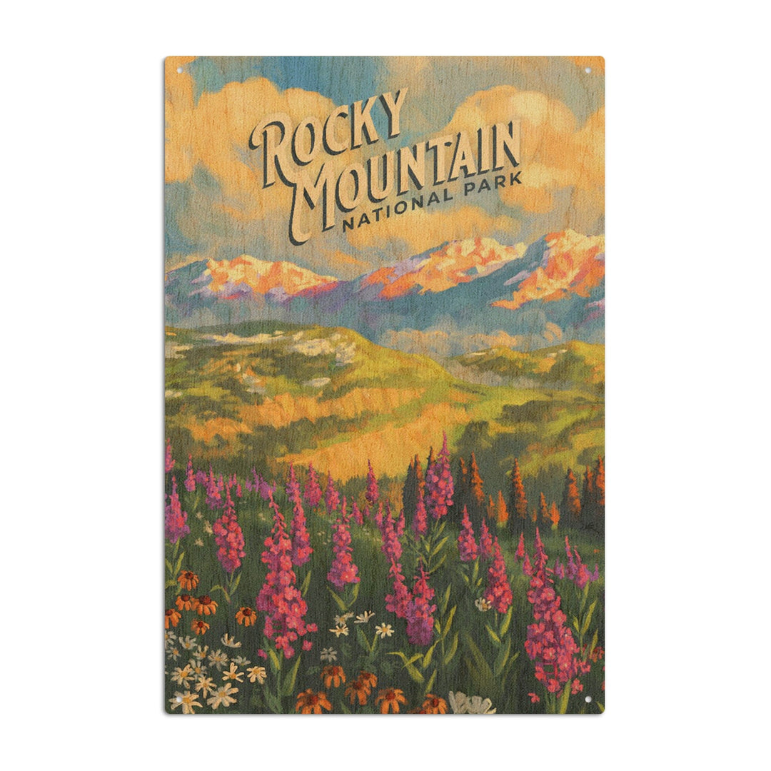 Rocky Mountain National Park, Colorado, Oil Painting National Park Series, Lantern Press Artwork, Wood Signs and Postcards Wood Lantern Press 6x9 Wood Sign 