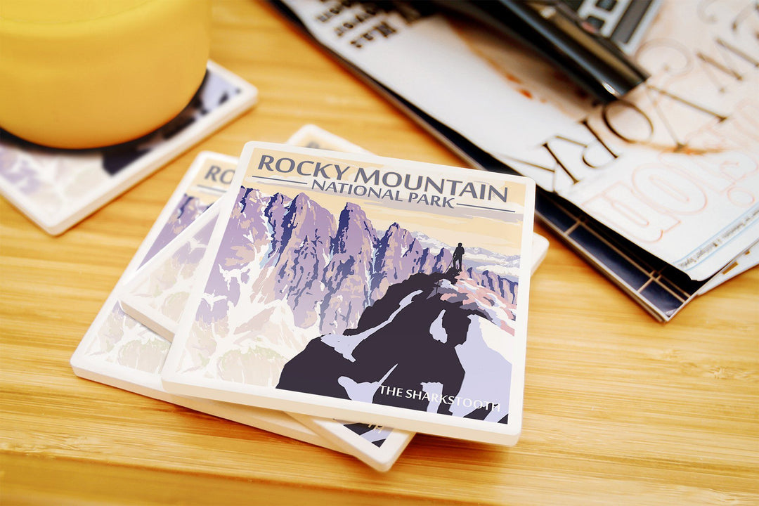 Rocky Mountain National Park, Montana, The Sharkstooth, Lantern Press Artwork, Coaster Set Coasters Lantern Press 