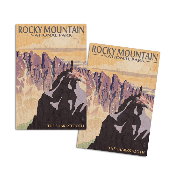 Rocky Mountain National Park, Montana, The Sharkstooth, Lantern Press Artwork, Wood Signs and Postcards Wood Lantern Press 4x6 Wood Postcard Set 