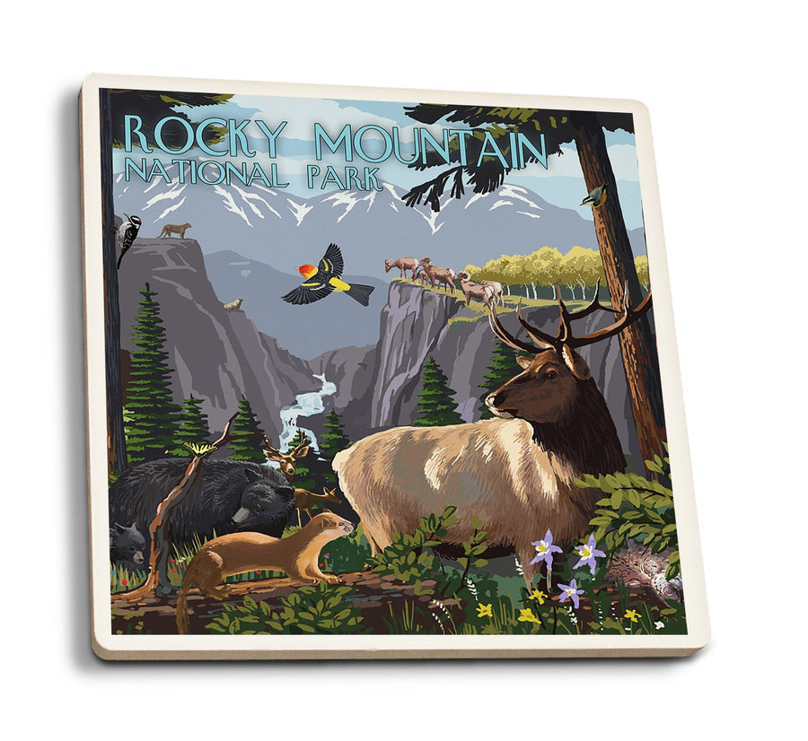 Rocky Mountain National Park, Wildlife Utopia, Lantern Press Artwork, Coaster Set Coasters Lantern Press 