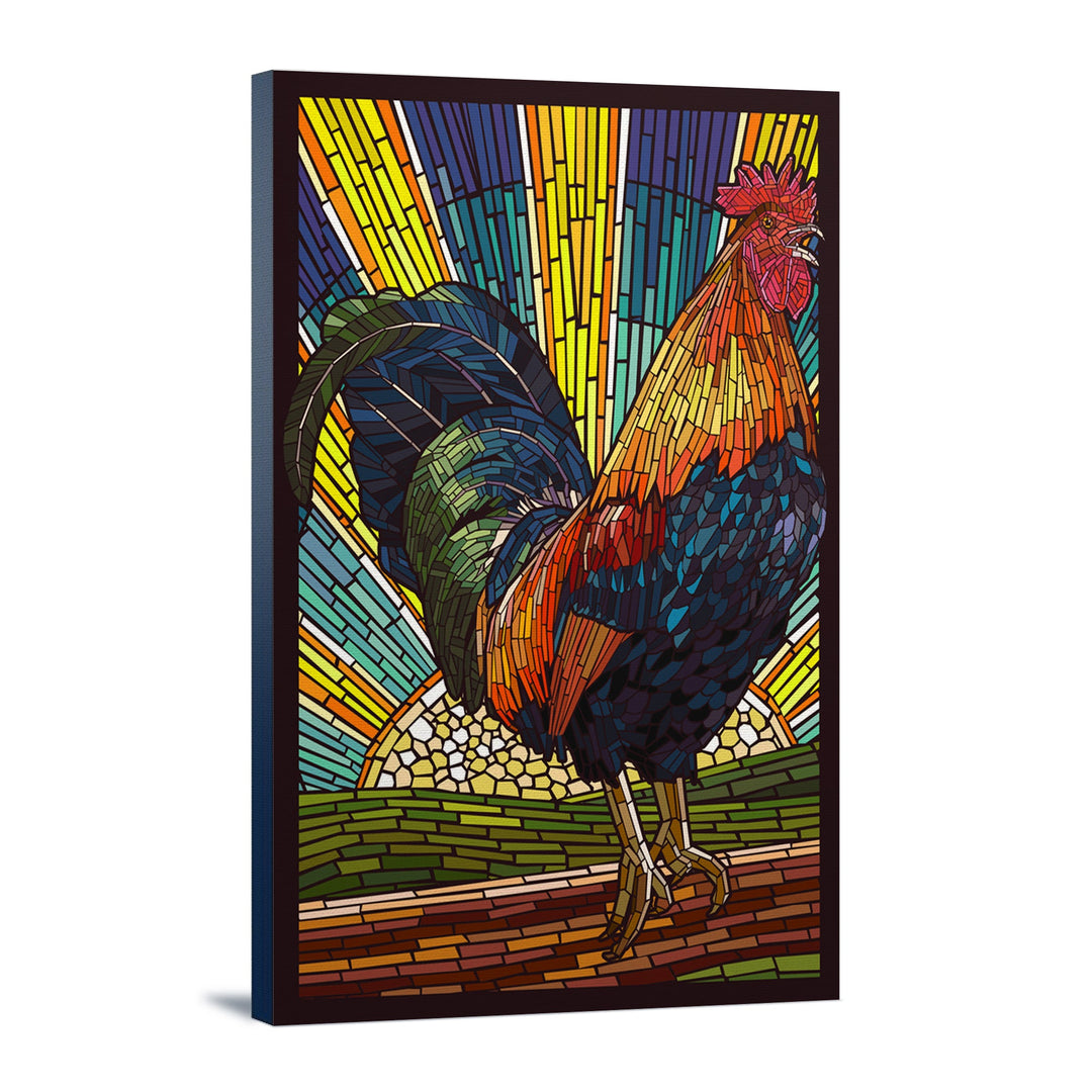 Rooster, Paper Mosaic, Lantern Press Artwork, Stretched Canvas Canvas Lantern Press 12x18 Stretched Canvas 