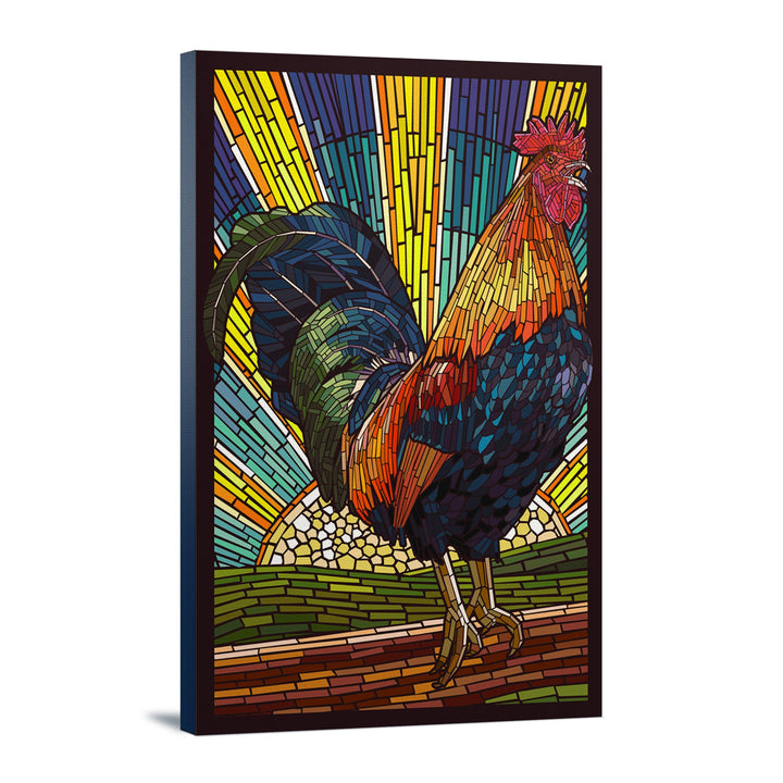 Rooster, Paper Mosaic, Lantern Press Artwork, Stretched Canvas Canvas Lantern Press 24x36 Stretched Canvas 