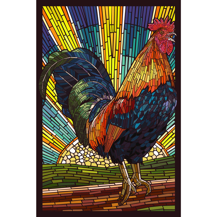 Rooster, Paper Mosaic, Lantern Press Artwork, Stretched Canvas Canvas Lantern Press 
