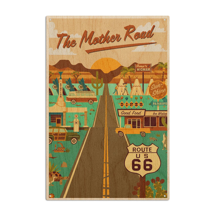 Route 66, Mother Road, Geometric, Lantern Press Artwork, Wood Signs and Postcards Wood Lantern Press 10 x 15 Wood Sign 