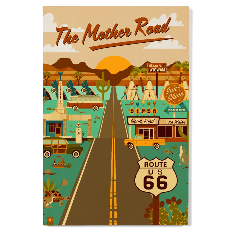 Route 66, Mother Road, Geometric, Lantern Press Artwork, Wood Signs and Postcards Wood Lantern Press 