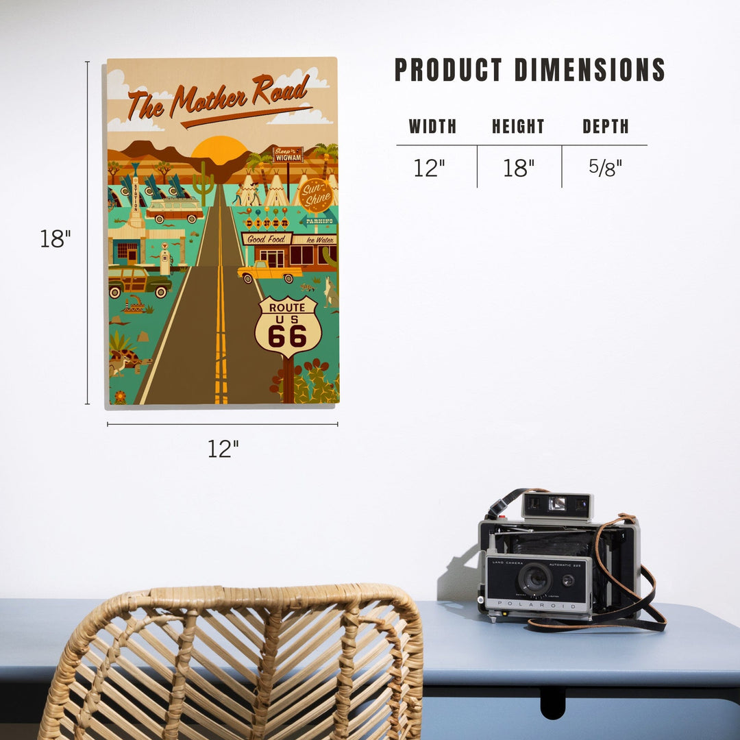 Route 66, Mother Road, Geometric, Lantern Press Artwork, Wood Signs and Postcards Wood Lantern Press 