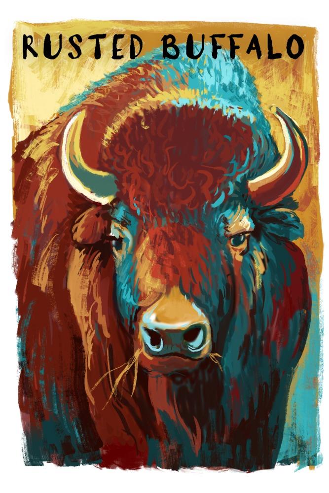 Rusted Buffalo, Bison, Vivid, Lantern Press Artwork, Art Prints and Metal Signs Art Lantern Press 12 x 18 Art Print 