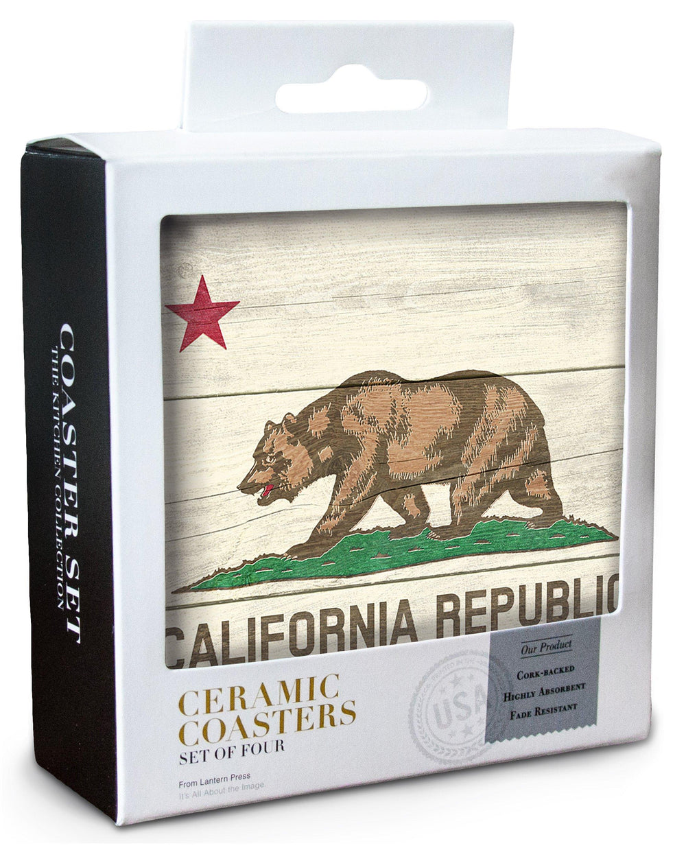 Rustic California State Flag, Lantern Press Artwork, Coaster Set Coasters Lantern Press 