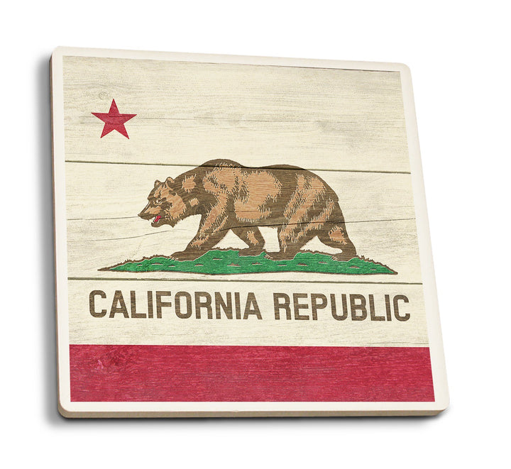 Rustic California State Flag, Lantern Press Artwork, Coaster Set Coasters Lantern Press 