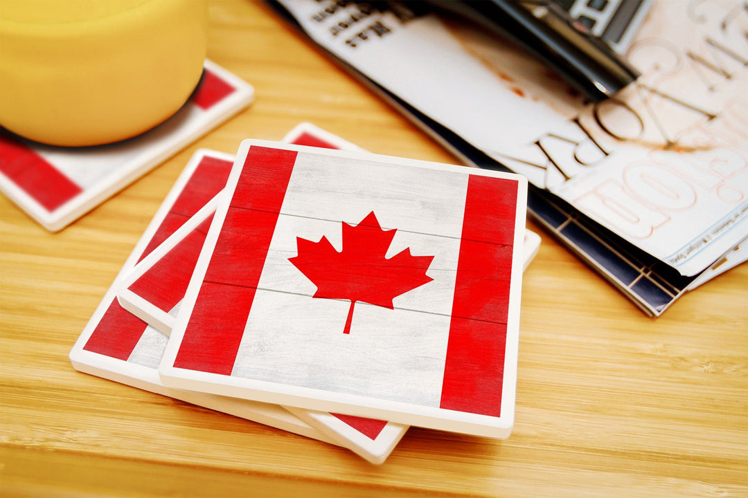 Rustic Canada Country Flag, Lantern Press Artwork, Coaster Set Coasters Lantern Press 