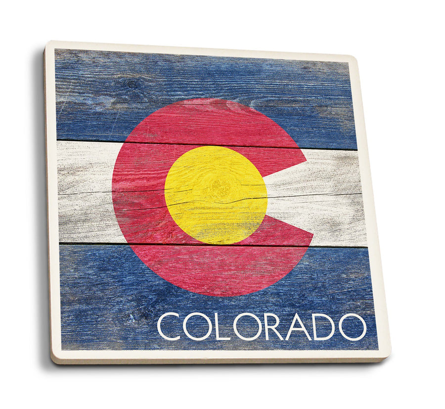 Rustic Colorado State Flag, Lantern Press Artwork, Coaster Set Coasters Lantern Press 