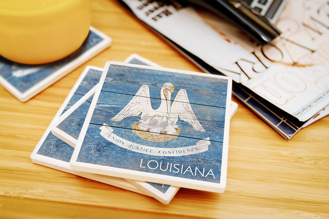 Rustic Louisiana State Flag, Lantern Press Artwork, Coaster Set Coasters Lantern Press 
