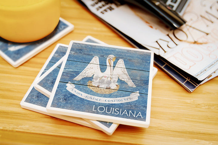 Rustic Louisiana State Flag, Lantern Press Artwork, Coaster Set Coasters Lantern Press 