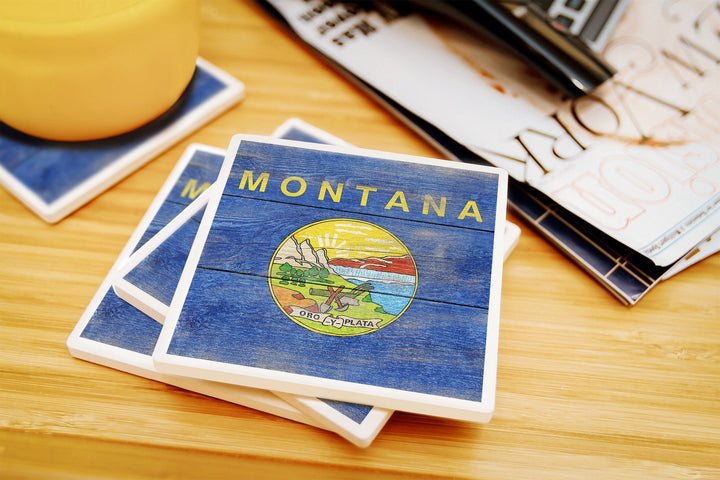 Rustic Montana State Flag, Lantern Press Artwork, Coaster Set Coasters Lantern Press 