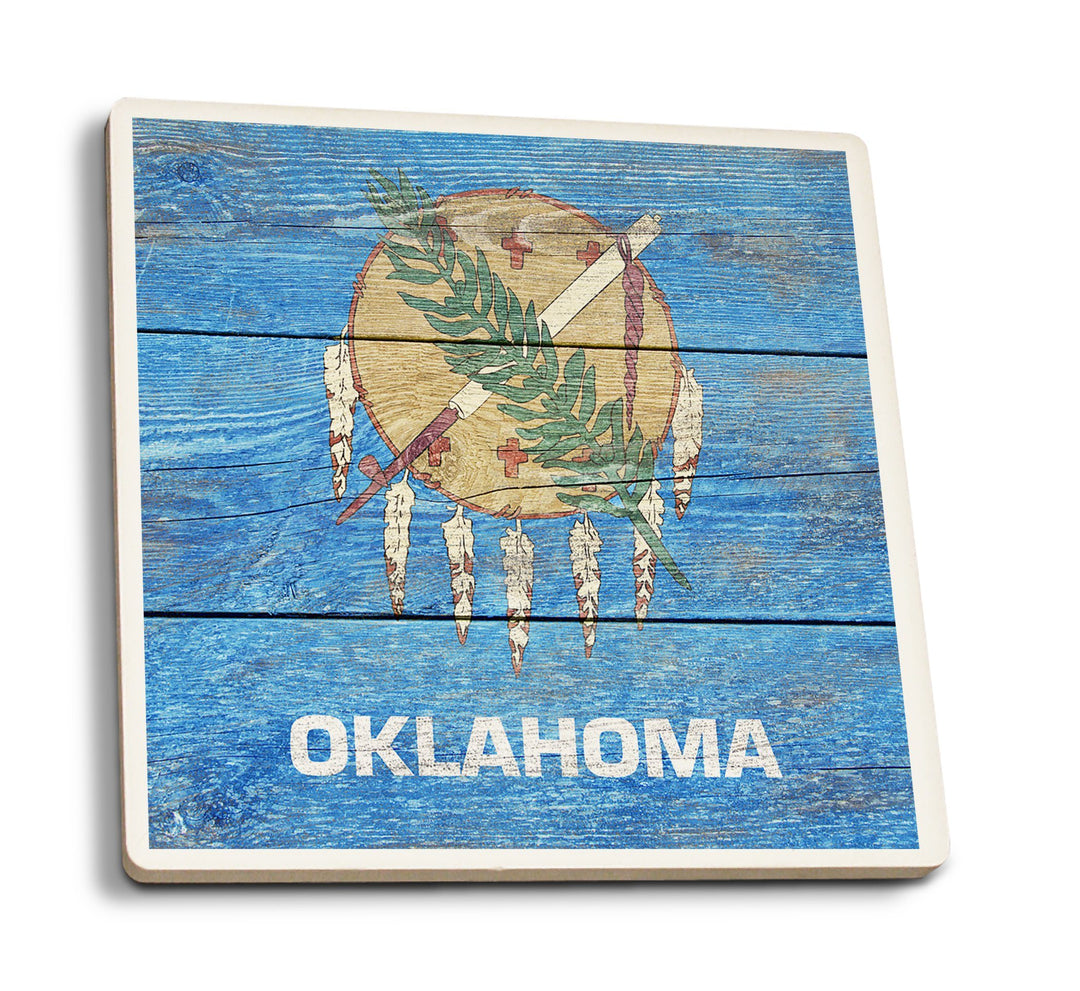 Rustic Oklahoma State Flag, Lantern Press Artwork, Coaster Set Coasters Lantern Press 