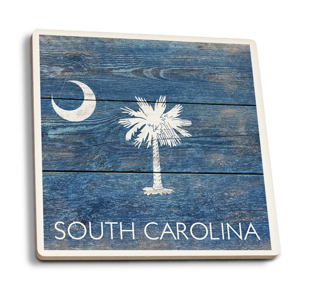Rustic South Carolina State Flag, Lantern Press Artwork, Coaster Set Coasters Lantern Press 