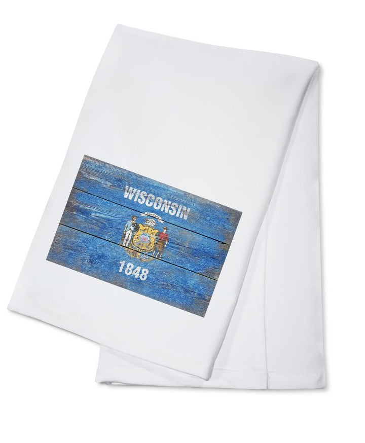 Rustic Wisconsin State Flag, Lantern Press Artwork, Towels and Aprons Kitchen Lantern Press Cotton Towel 