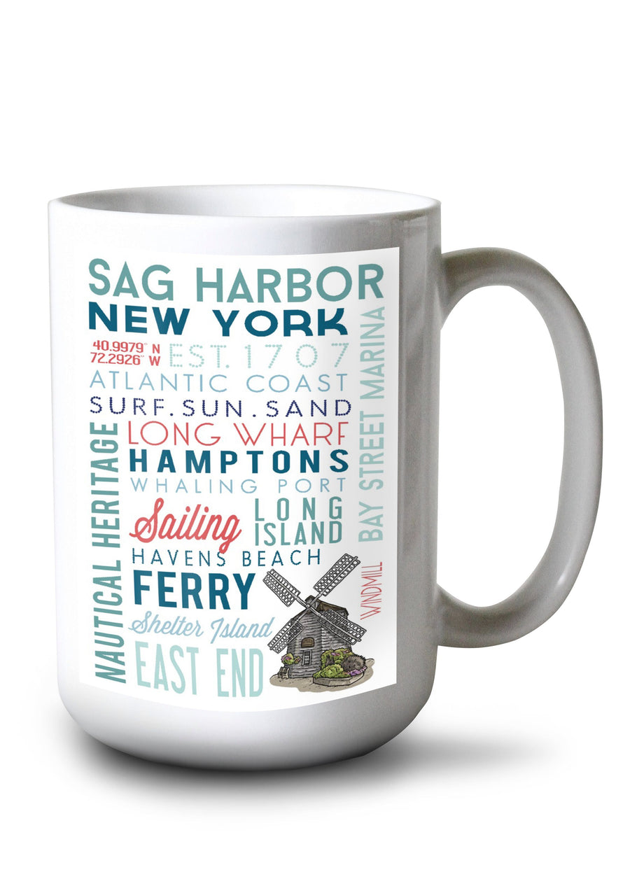 Sag Harbor, New York, Typography, Lantern Press Artwork, Ceramic Mug Mugs Lantern Press 