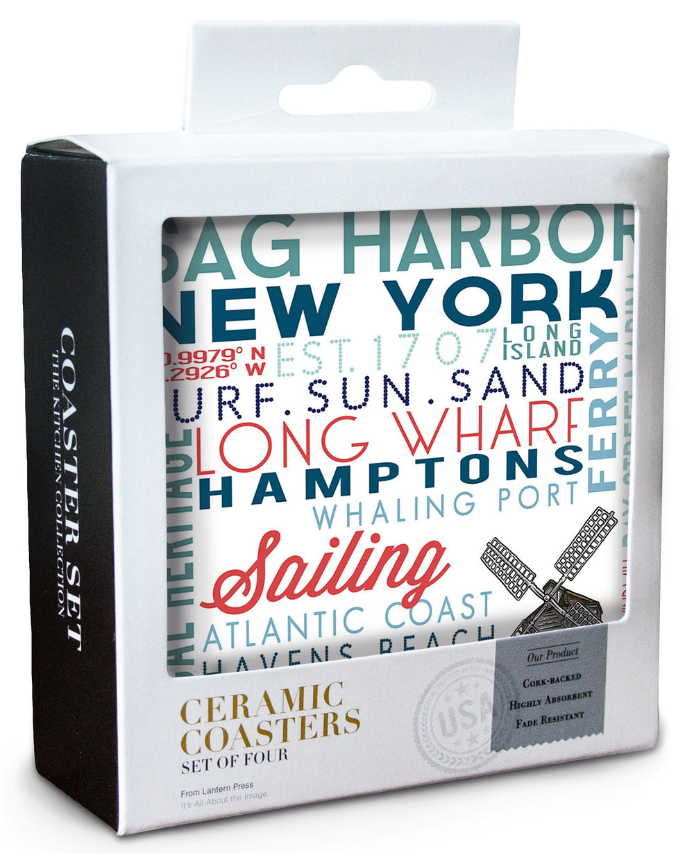 Sag Harbor, New York, Typography, Lantern Press Artwork, Coaster Set Coasters Lantern Press 