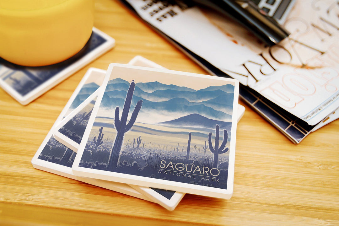 Saguaro National Park, Arizona, Desert Landscape, Lantern Press Artwork, Coaster Set Coasters Lantern Press 