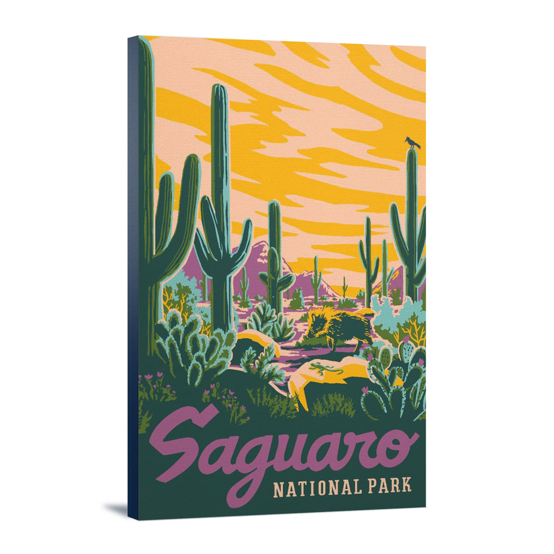 Saguaro National Park, Arizona, Explorer Series, Saguaro, Stretched Canvas Canvas Lantern Press 24x36 Stretched Canvas 