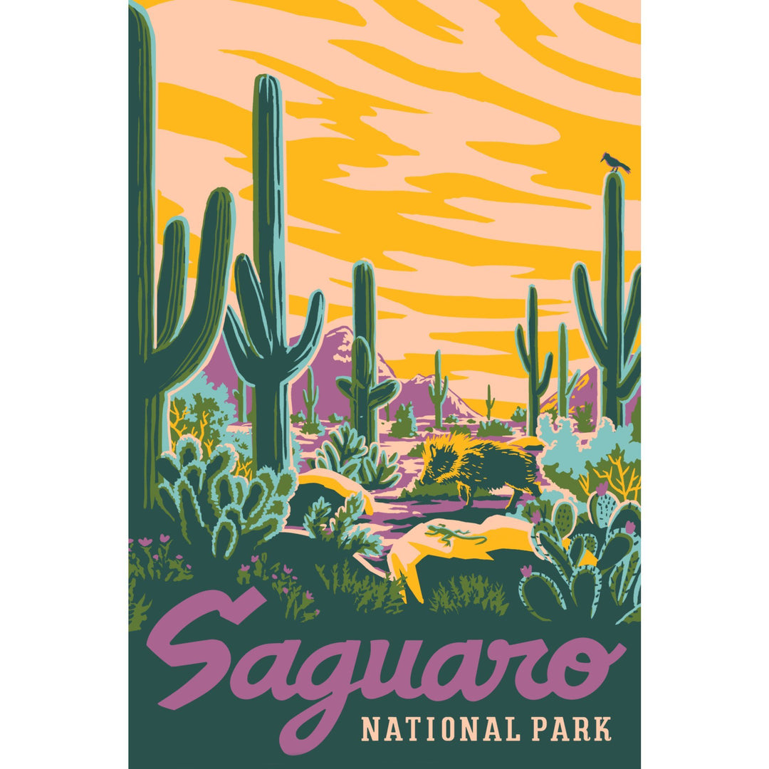 Saguaro National Park, Arizona, Explorer Series, Saguaro, Stretched Canvas Canvas Lantern Press 