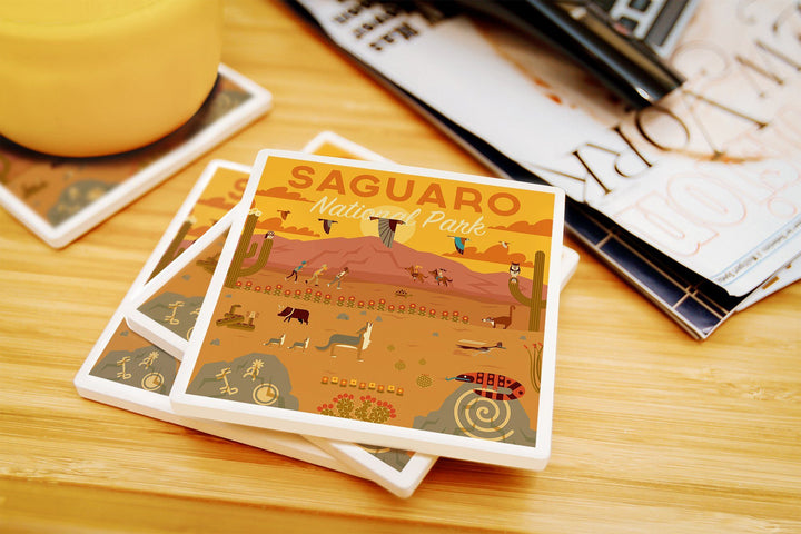 Saguaro National Park, Arizona, Geometric National Park Series, Lantern Press Artwork, Coaster Set Coasters Lantern Press 