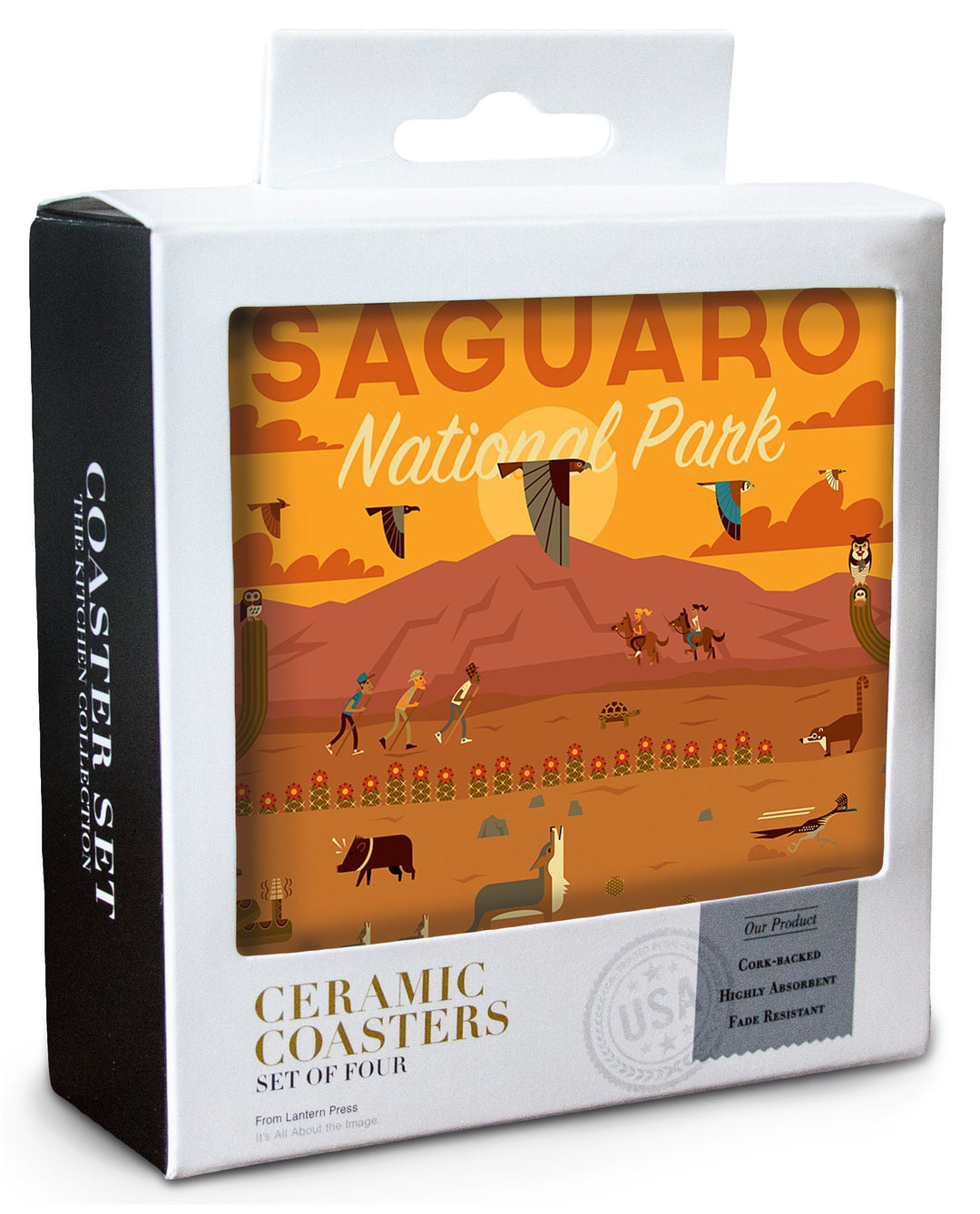 Saguaro National Park, Arizona, Geometric National Park Series, Lantern Press Artwork, Coaster Set Coasters Lantern Press 