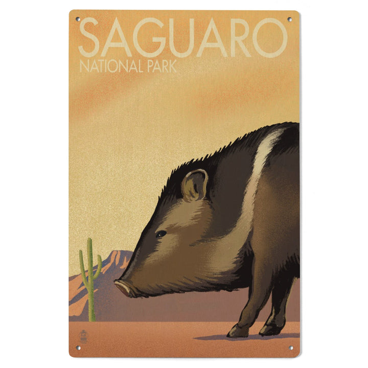 Saguaro National Park, Arizona, Javelina, Lithograph, Lantern Press Artwork, Wood Signs and Postcards Wood Lantern Press 