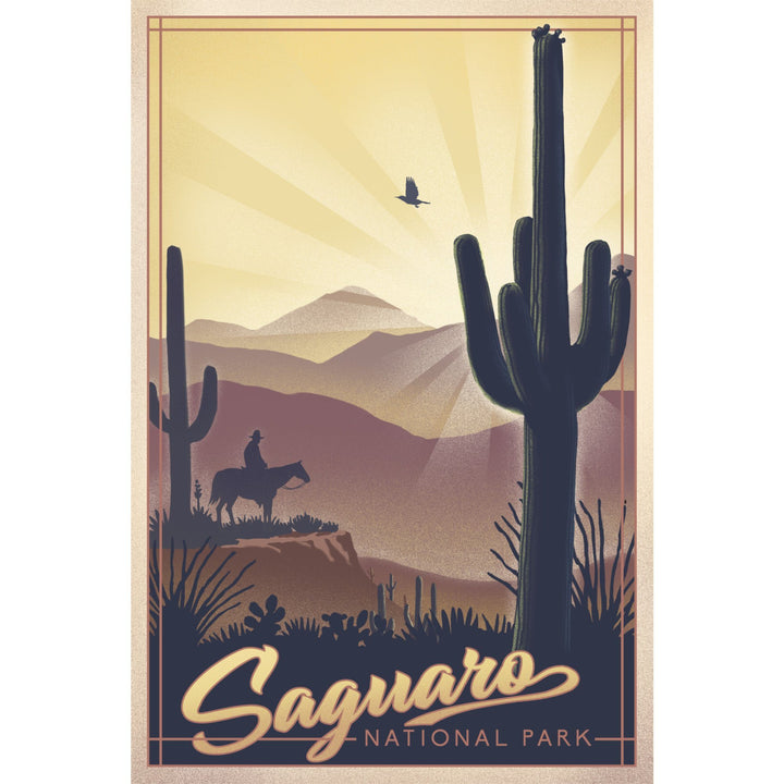 Saguaro National Park, Arizona, Lithograph, Lantern Press Artwork, Stretched Canvas Canvas Lantern Press 