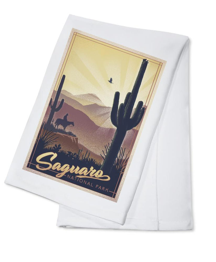 Saguaro National Park, Arizona, Lithograph, Lantern Press Artwork, Towels and Aprons Kitchen Lantern Press Cotton Towel 