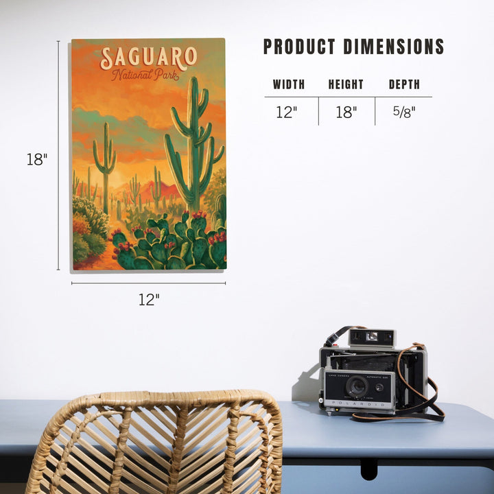 Saguaro National Park, Arizona, Oil Painting National Park Series, Lantern Press Artwork, Wood Signs and Postcards Wood Lantern Press 