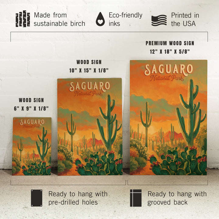 Saguaro National Park, Arizona, Oil Painting National Park Series, Lantern Press Artwork, Wood Signs and Postcards Wood Lantern Press 