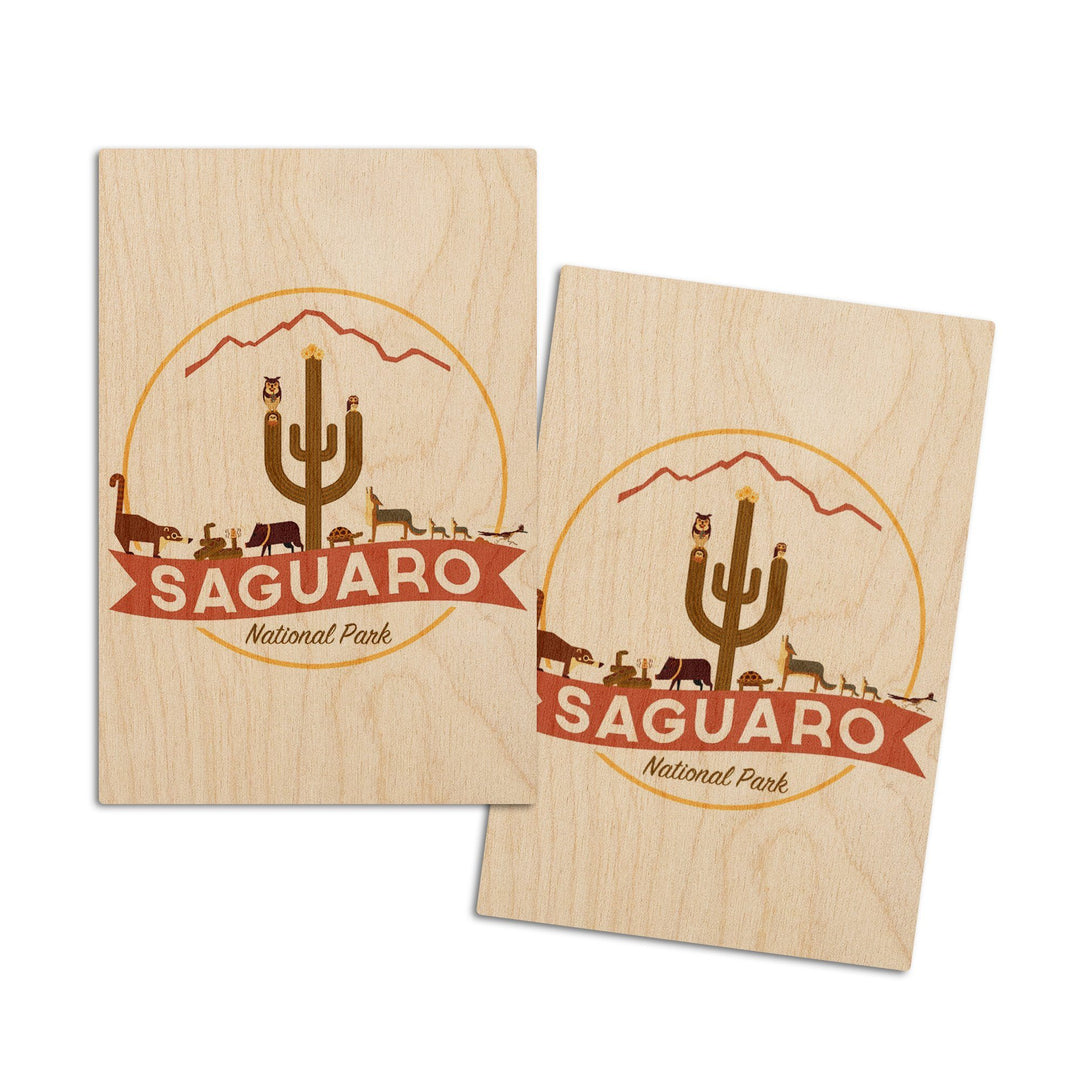 Saguaro National Park, Arizona, Simplified Geometric, Contour, Wood Signs and Postcards Wood Lantern Press 4x6 Wood Postcard Set 