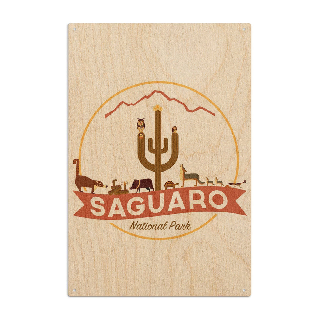 Saguaro National Park, Arizona, Simplified Geometric, Contour, Wood Signs and Postcards Wood Lantern Press 6x9 Wood Sign 