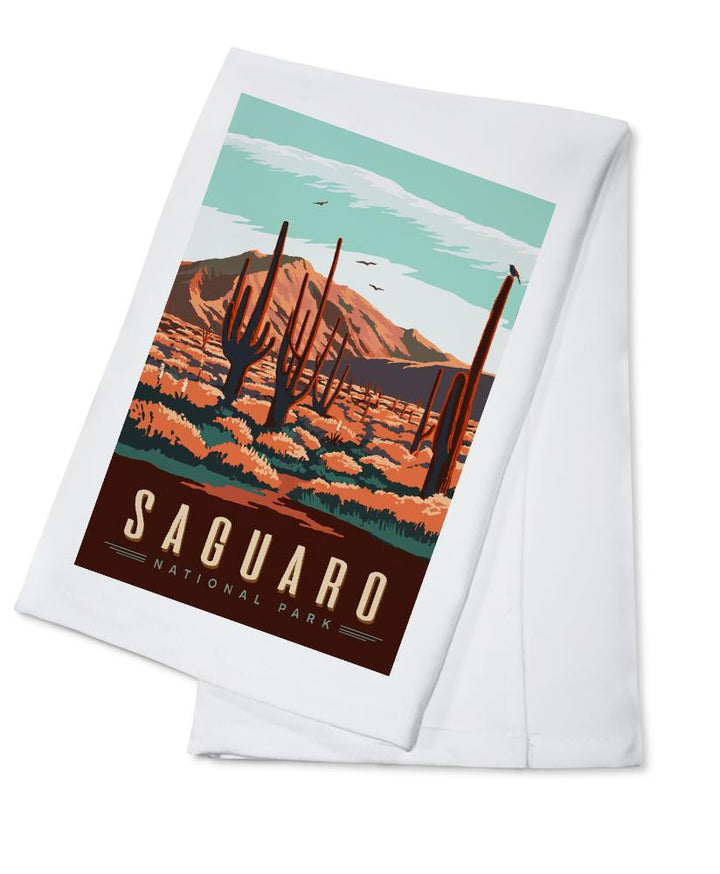 Saguaro National Park, Desert Scene with Cactus, Lantern Press Artwork, Towels and Aprons Kitchen Lantern Press Cotton Towel 